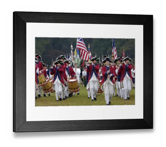 Framed Print : British fife and drum corps takes the field in a reenactment of the surrender Framed Print : British fife and drum corps takes the field in a reenactment of the surrender