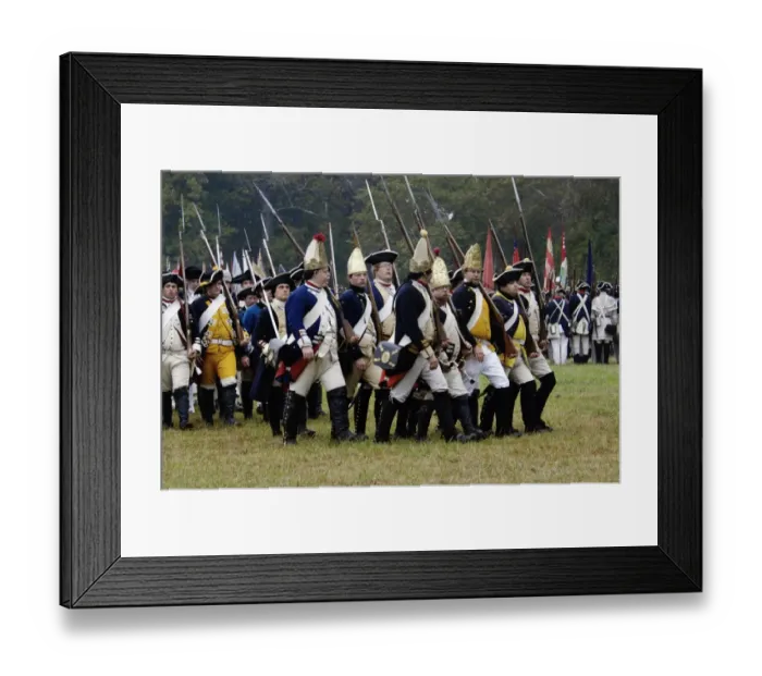 Framed Print : Hessian troops in the British army take the field in a reenactment of Framed Print : Hessian troops in the British army take the field in a reenactment of
