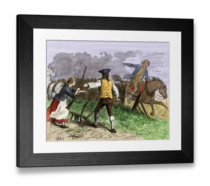 Framed Print : Rider warning Minutemen the British were marching to Lexington 1775 Framed Print : Rider warning Minutemen the British were marching to Lexington 1775