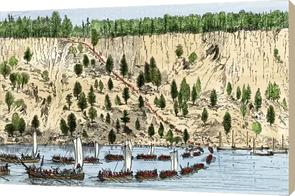 British troops taking New Jersey over the Hudson River, 1776