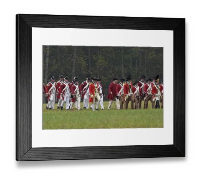 Framed Print : British army on the field in a reenactment of the surrender at Yorktown