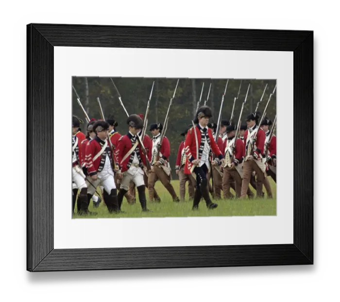 Framed Print : British army on the field in a reenactment of the surrender at Yorktown