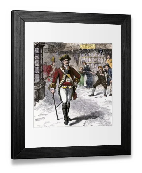 Framed Print : British officer harassed by colonial boys in Boston before the Revolutionary Framed Print : British officer harassed by colonial boys in Boston before the Revolutionary