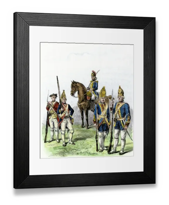 Framed Print : British and Hessian soldiers in the American Revolution