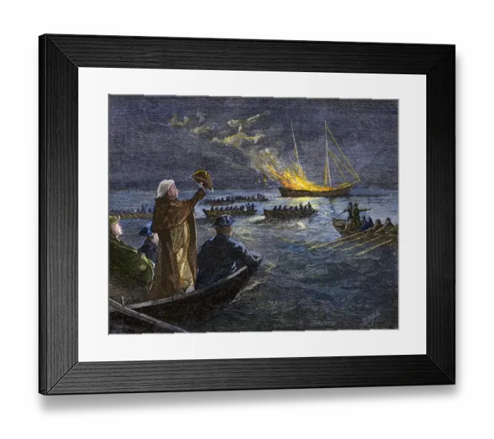 Framed Print : Angry Rhode Island colonists burn the ship Gaspee in Providence Framed Print : Angry Rhode Island colonists burn the ship Gaspee in Providence