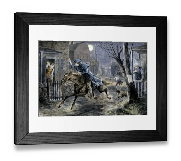 Framed Print : Paul Reveres ride to rouse Minutemen before the Battle of Lexington Framed Print : Paul Reveres ride to rouse Minutemen before the Battle of Lexington
