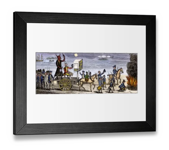 Framed Print : Angry Americans burning Benedict Arnold in effigy after discovery of his Framed Print : Angry Americans burning Benedict Arnold in effigy after discovery of his