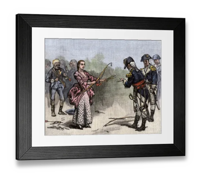 Framed Print : Mrs. Motte helps the American army burn her home Framed Print : Mrs. Motte helps the American army burn her home