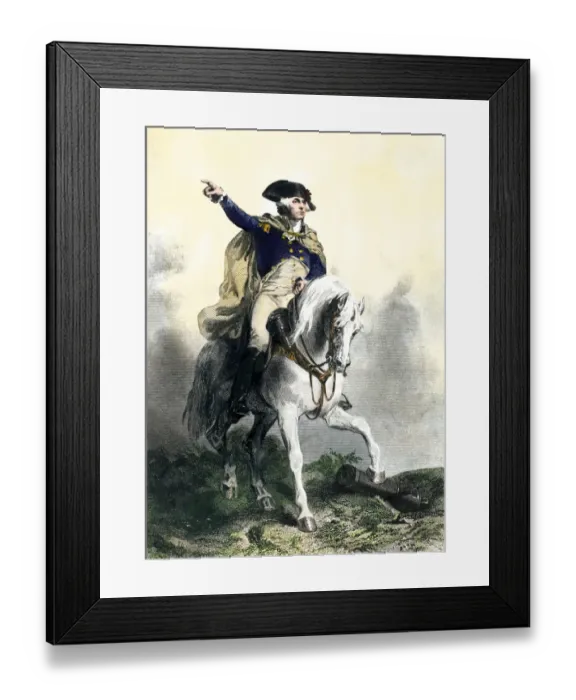 Framed Print : General George Washington in battle on horseback Framed Print : General George Washington in battle on horseback