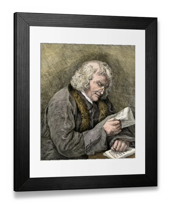 Framed Print : Benjamin Franklin reading Framed Print : Benjamin Franklin reading