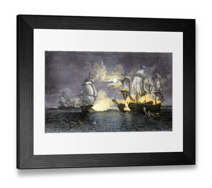 Framed Print : John Paul Joness ship Bon Homme Richard defeating the British Framed Print : John Paul Joness ship Bon Homme Richard defeating the British