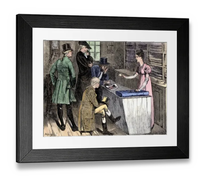 Framed Print : Betsy Ross meeting with the committee about the design of the first United Framed Print : Betsy Ross meeting with the committee about the design of the first United