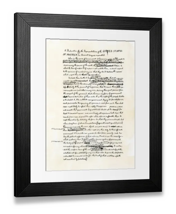 Framed Print : Draft of the Declaration of Independence in Jeffersons handwriting Framed Print : Draft of the Declaration of Independence in Jeffersons handwriting