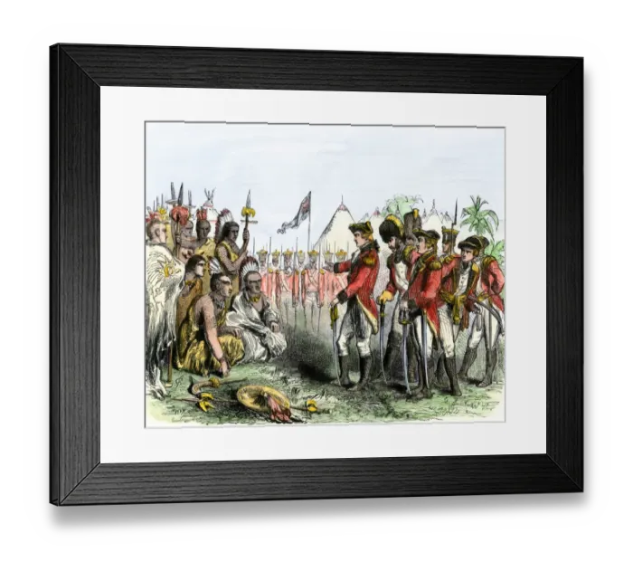 Framed Print : British General Burgoyne addressing Native Americans to secure an alliance Framed Print : British General Burgoyne addressing Native Americans to secure an alliance