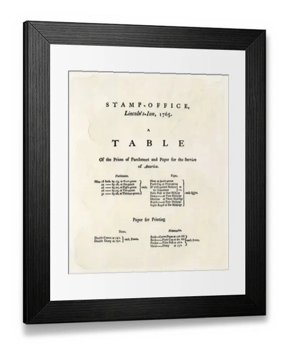 Framed Print : Table of prices under the British Stamp Act Framed Print : Table of prices under the British Stamp Act