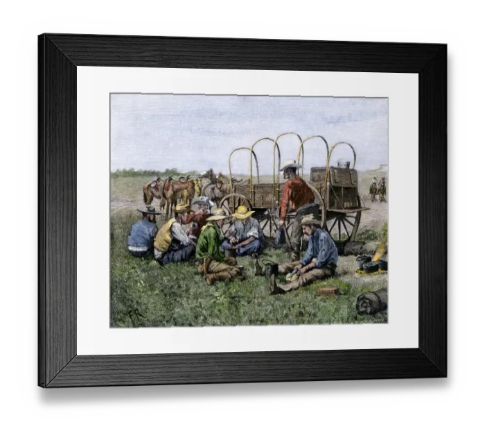 Framed Print : Chuck wagon serving cowboys their midday meal