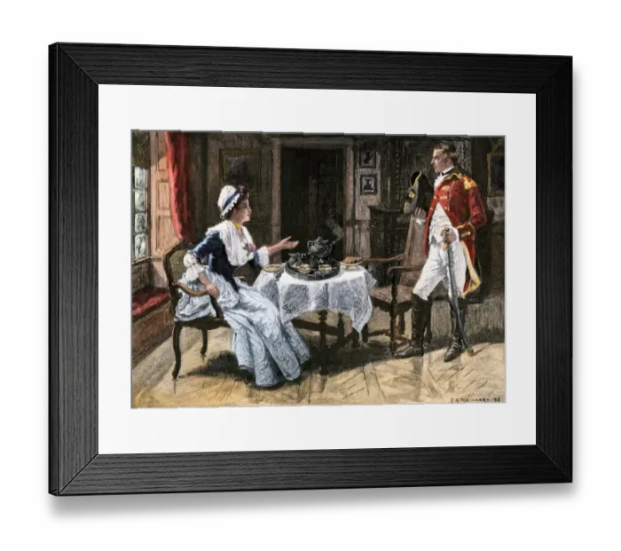 Framed Print : Colonial woman serving tea to a British officer