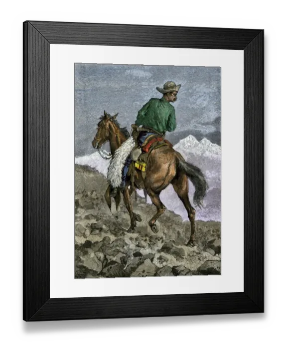 Framed Print : Cowboy searching for stray cattle in the Rocky Mountains Framed Print : Cowboy searching for stray cattle in the Rocky Mountains