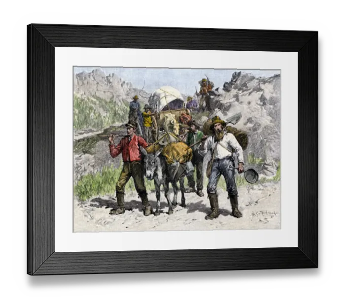 Framed Print : Prospectors looking for new diggings during the Gold Rush Framed Print : Prospectors looking for new diggings during the Gold Rush
