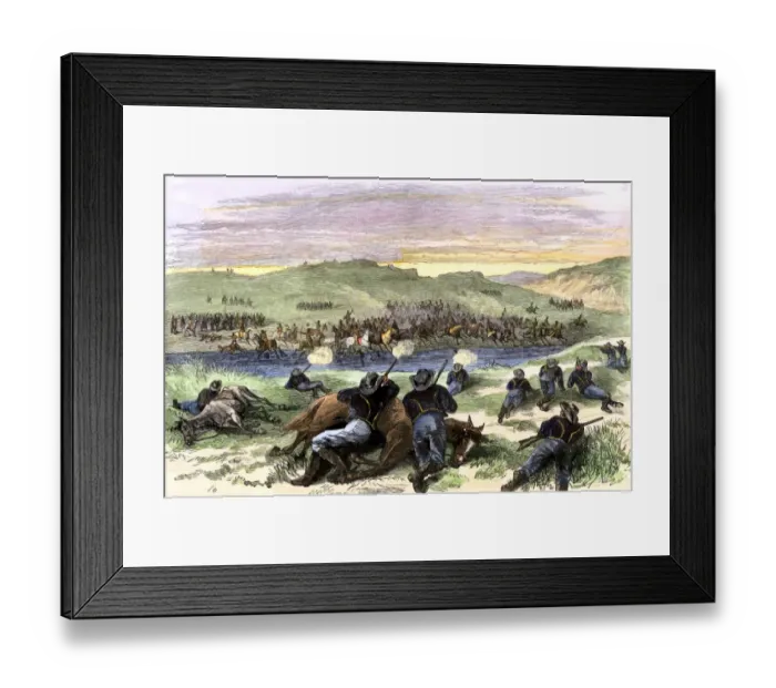 Framed Print : Battle of Beecher Island on the Arikaree Fork between Colonel Forsyths Buffalo