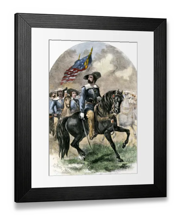 Framed Print : General John C. Fremont in his prairie uniform leading an expedition into western territory Framed Print : General John C. Fremont in his prairie uniform leading an expedition into western territory