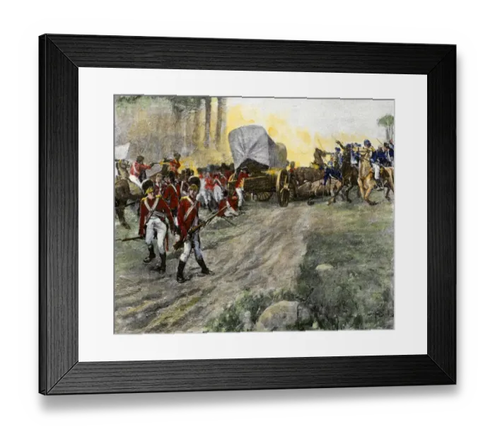 Framed Print : British wagon-train ambushed by Francis Marion in South Carolina during Framed Print : British wagon-train ambushed by Francis Marion in South Carolina during