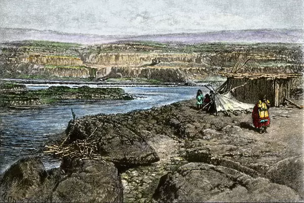 Columbia River fishing camp of Native Americans