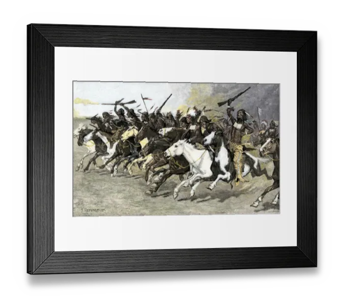 Framed Print : Sioux warriors charge on the sun-pole Framed Print : Sioux warriors charge on the sun-pole