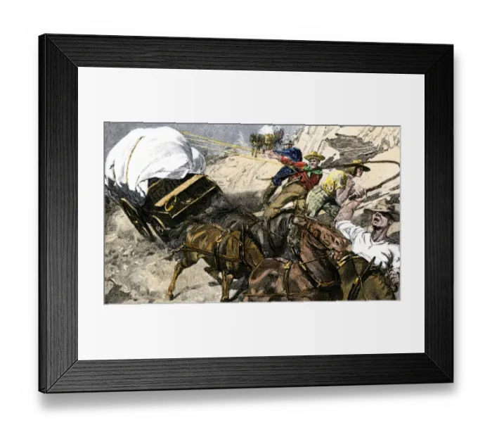 Framed Print : Prospectors traveling a rough road to the gold regions of California Framed Print : Prospectors traveling a rough road to the gold regions of California