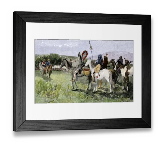 Framed Print : White settlers having a parley with Cheyennes Framed Print : White settlers having a parley with Cheyennes