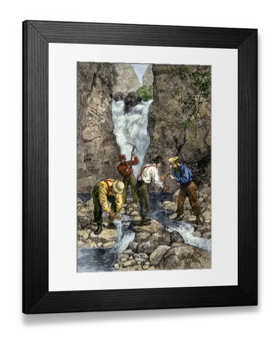 Framed Print : Prospectors finding gold in a stream during the California Gold Rush Framed Print : Prospectors finding gold in a stream during the California Gold Rush