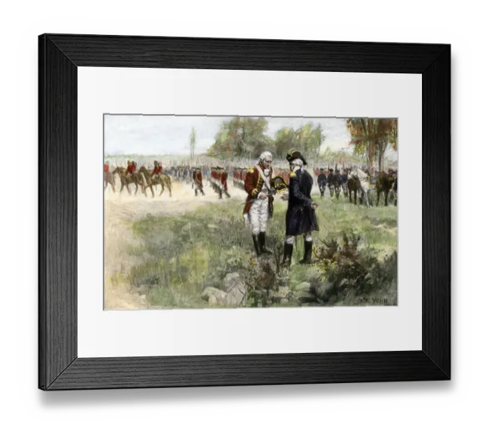 Framed Print : Surrender of British commander Burgoyne to American General Gates at Saratoga Framed Print : Surrender of British commander Burgoyne to American General Gates at Saratoga
