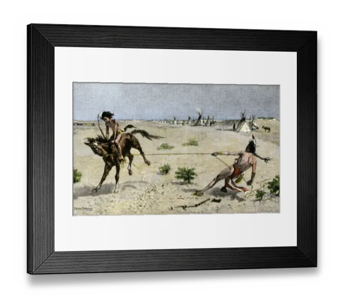 Framed Print : Plains Indian method of breaking a horse