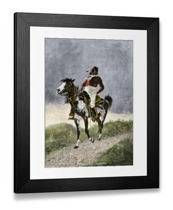 Framed Print : Comanche on horseback, 1800s