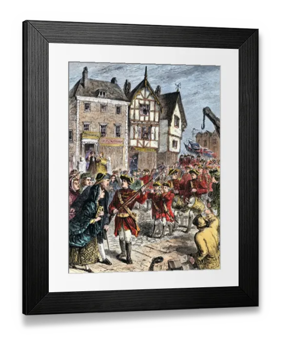 Framed Print : British troops entering Boston to enforce taxation Framed Print : British troops entering Boston to enforce taxation