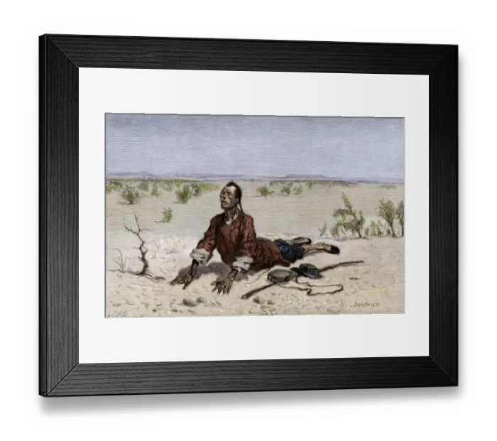 Framed Print : Chinese man dying of thirst in the Mohave, 1800s Framed Print : Chinese man dying of thirst in the Mohave, 1800s