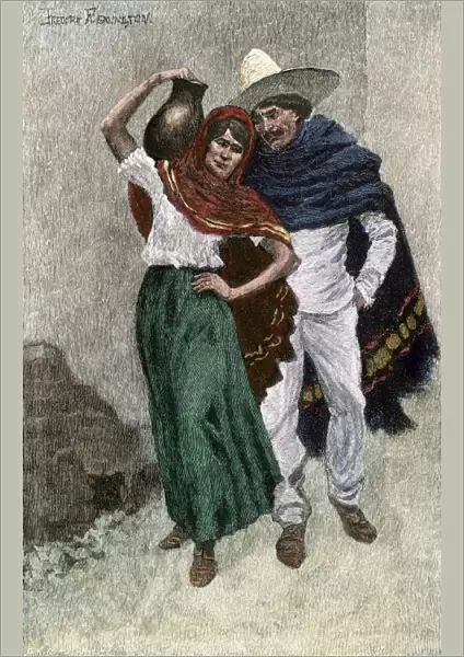 Hispanic couple on a southwestern street, 1800s