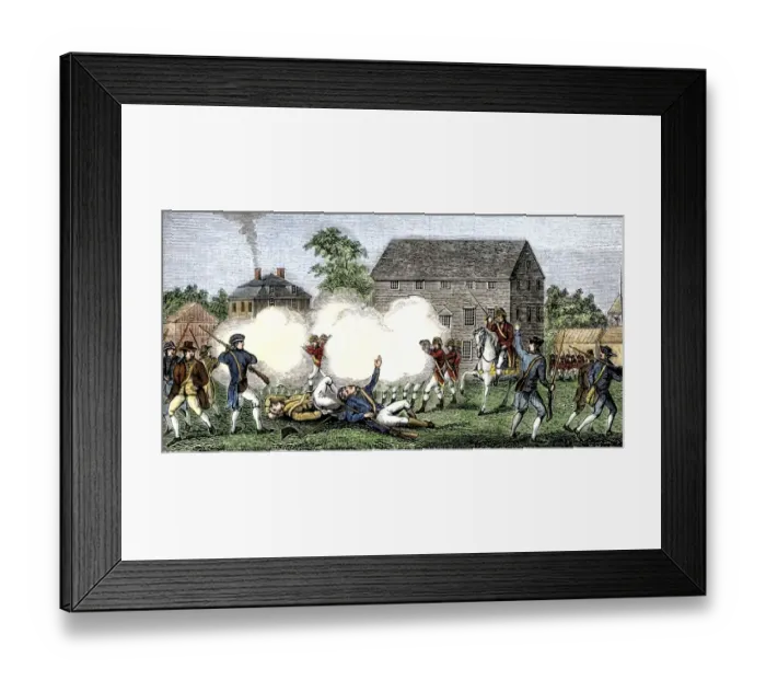 Framed Print : British troops firing on the Americans at Lexington Framed Print : British troops firing on the Americans at Lexington