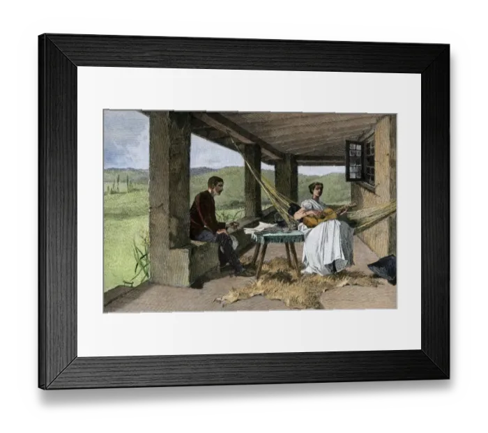 Framed Print : Young Hispanic couple at their ranch, 1800s Framed Print : Young Hispanic couple at their ranch, 1800s