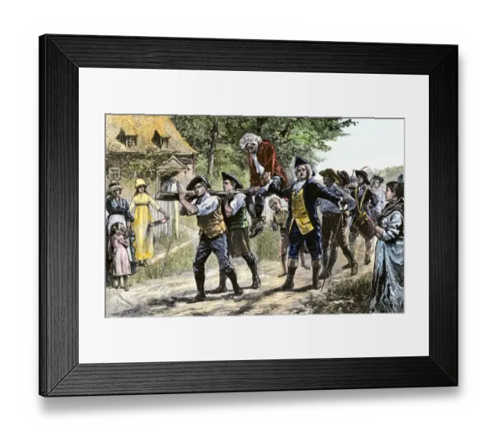 Framed Print : Colonists drumming a British loyalist out of town during the American Framed Print : Colonists drumming a British loyalist out of town during the American