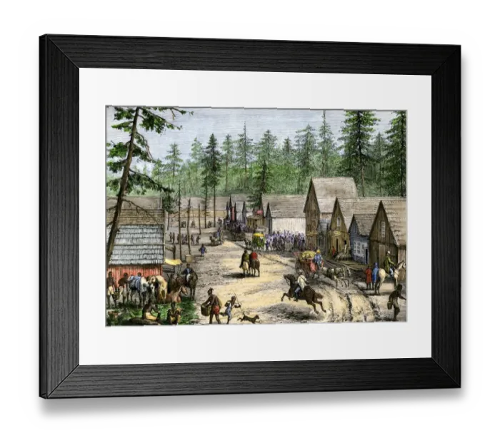 Framed Print : New settlers in a frontier town in the Pacific Northwest Framed Print : New settlers in a frontier town in the Pacific Northwest