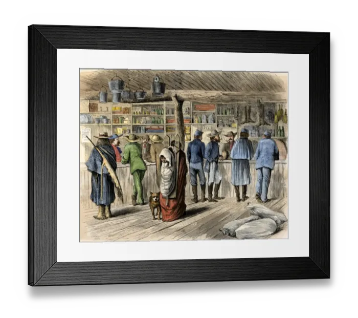 Framed Print : Traders and soldiers in the sutlers store at Fort Dodge Framed Print : Traders and soldiers in the sutlers store at Fort Dodge