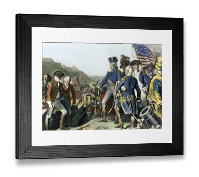 Framed Print : Surrender of British army under commander Cornwallis to Washington Framed Print : Surrender of British army under commander Cornwallis to Washington