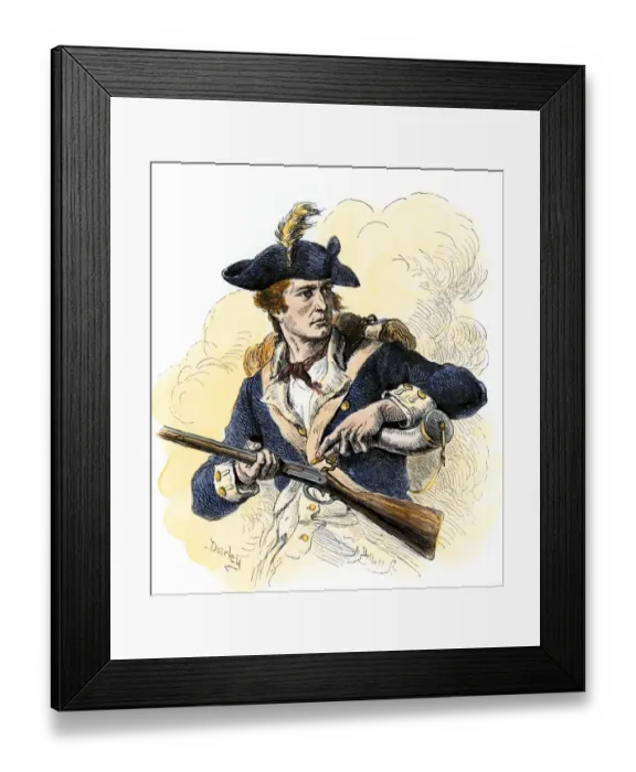 Framed Print : Continental soldier loading his musket Framed Print : Continental soldier loading his musket