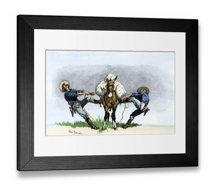 Framed Print : Patient pack mule loaded by US troopers Framed Print : Patient pack mule loaded by US troopers