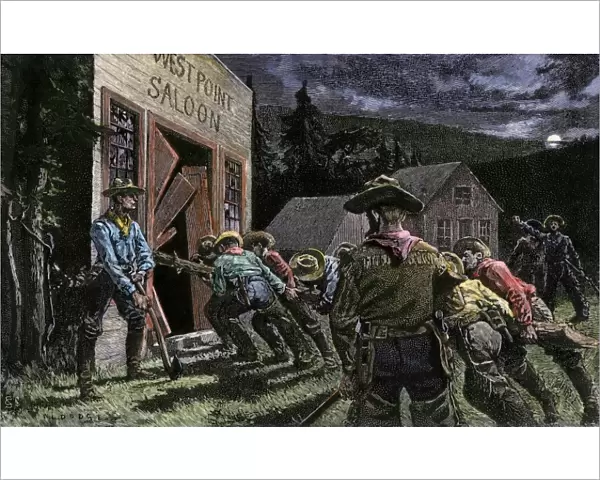 Miners smashing into a saloon
