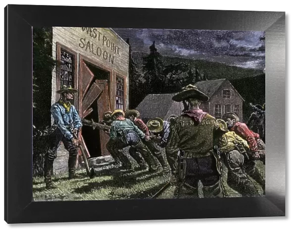 Miners smashing into a saloon