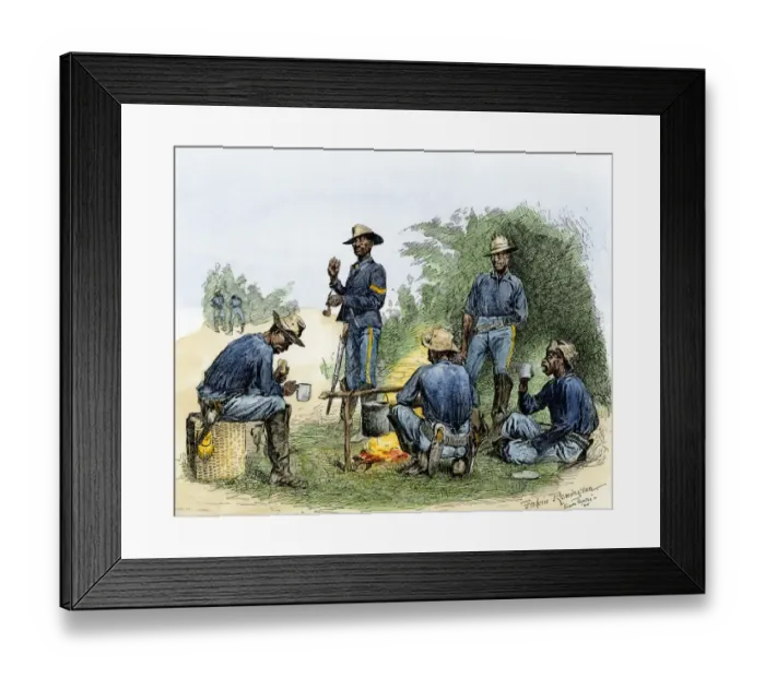 Framed Print : Buffalo soldiers around a campfire Framed Print : Buffalo soldiers around a campfire