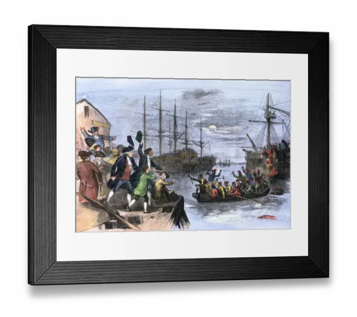 Framed Print : Colonials destroy British cargo of tea in Boston harbor Framed Print : Colonials destroy British cargo of tea in Boston harbor