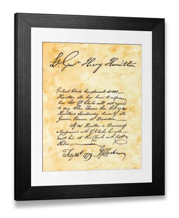 Framed Print : George Rogers Clarks handwritten demand for the surrender of Vincennes Framed Print : George Rogers Clarks handwritten demand for the surrender of Vincennes